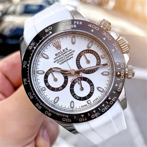 rolex daytona ceramic white rubber strap|Rolex daytona leather strap price.